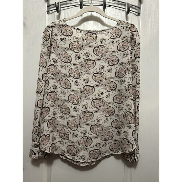 LOFT Floral Blouson Long Sleeve Blouse Top Pink Cream Square Neck Size Small - Picture 2 of 15